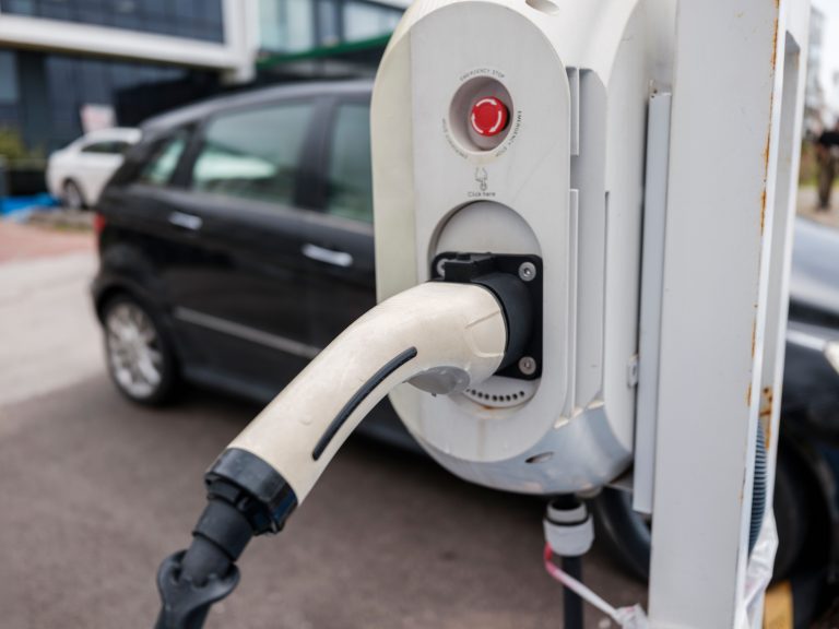 modern ev charging infrastructure in city setting