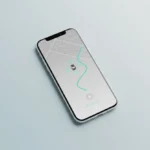 Smartphone showing a minimalist autonomous car map with lidar rings and a podcast waveform on a soft gradient background.