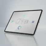 Sleek tablet showing a rail vehicle schematic and training icons on a soft background, symbolizing transit workforce upskilling.
