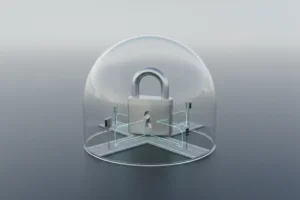 Transparent shield over a smart-road hub with a central lock and subtle data lines, symbolizing privacy and security in smart infrastructure.