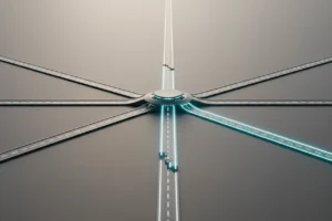 Smart transit hub linking interrupted infrastructure into a smooth, illuminated transportation network